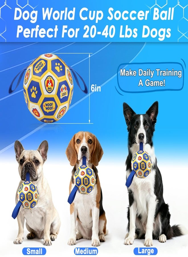 Vivifying Dog Toys Balls, Interactive World Cup Soccer Ball for Small Medium Dogs, Durable PU Enrichment Training Toy with Straps for Indoor and Outdoor Tug-of-War & Playing (6 Inches) - Image 2